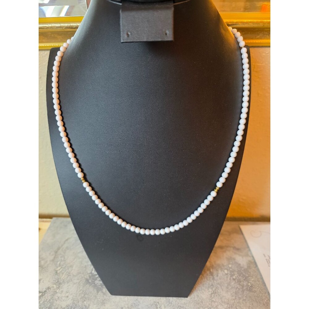 Vintage Monet White Bead Necklace Gold-Tone Clasp 28"